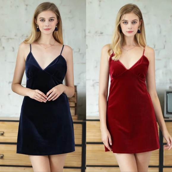 Velvet cami slip dress Sze M burgundy red Casual summer Vintage v-neck pinafore - Picture 2 of 7